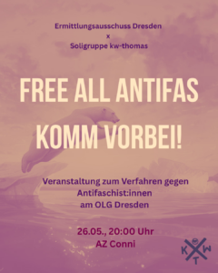 Ermittlungsausschuss und Soligruppe kw-thomas laden ein zur Infoveranstaltung am 26.05.2026 um 20 Uhr im AZ Conni